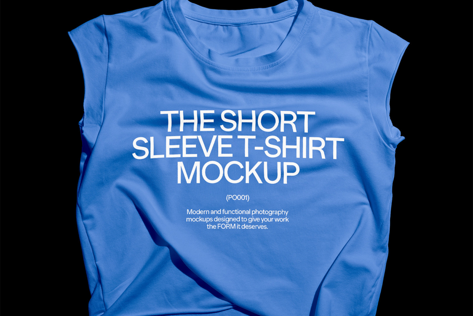 Bright blue sleeveless tee front view on dark background
