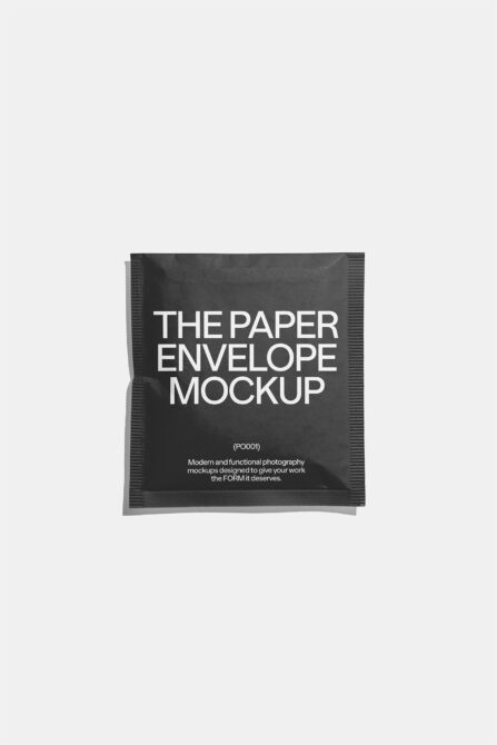 Dark sealed envelope packet mockup on light background
