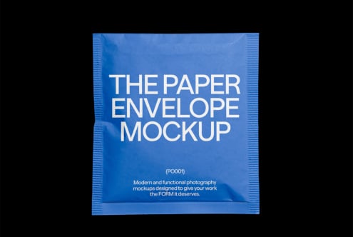 Blue paper envelope mockup on black background ideal for designers seeking modern, functional mockups in packaging design projects and presentations.