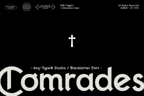 Comrades blackletter font details showing alternates style glyphs