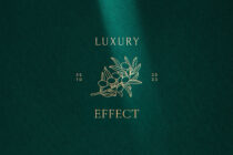 Luxury Effect branding with olive branch illustration gold text on teal background