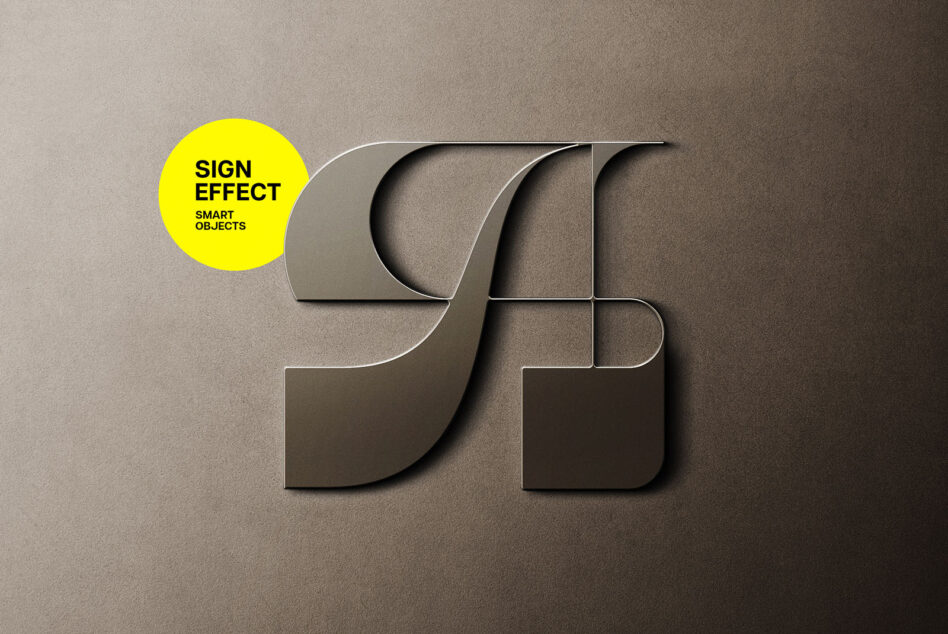3D embossed numbers with yellow circular label saying SIGN EFFECT SMART OBJECTS on beige surface