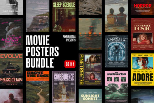 Movie poster bundle collection showing 60 different film poster designs stacked together