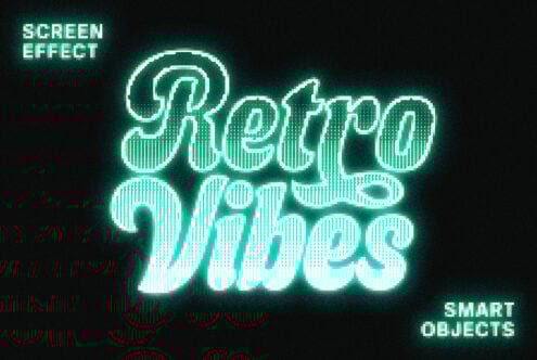 Neon retro text design with screen effect for designers. Perfect for vintage mockups and digital graphics. Includes smart objects for easy editing.