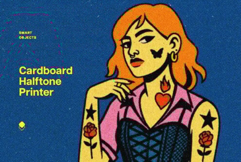 Colorful pop art girl illustration with halftone effect and tattoos. Ideal for graphic design projects and templates. Keywords: pop art poster, design asset.