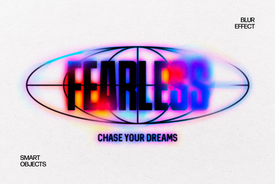 Marque text inside eye shape with rainbow blur, chase your dreams tagline
