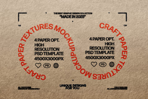 Craft paper textures mockup showcasing high-resolution PSD templates, 4500x3000px. Ideal for designers seeking realistic texture options.