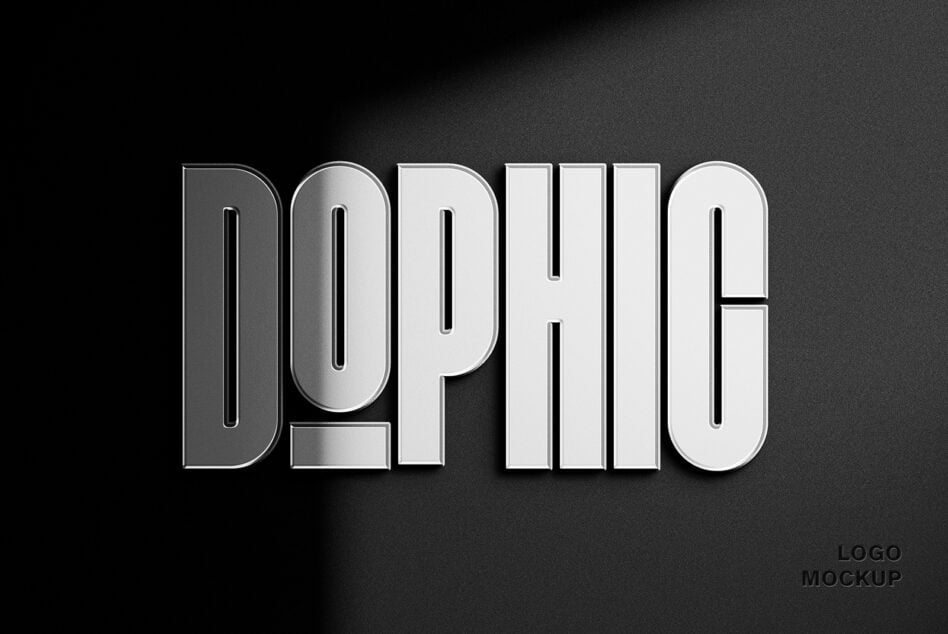 3D chrome text reading Dophi with metallic gradient effect on gray textured background