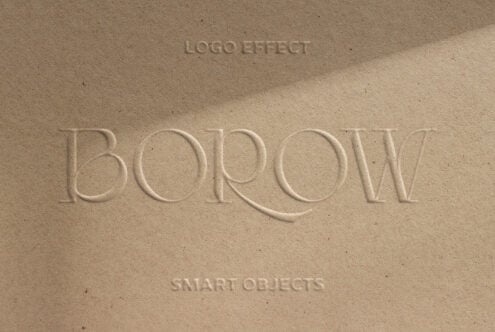 Embossed paper texture mockup featuring the word BOROW in elegant serif typography ideal for logo design or branding projects. Smart objects included.