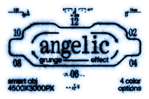 Digital grunge style typography design template in blue with textured angelic effect for designers ideal for fonts or mockups 4500x3000px.