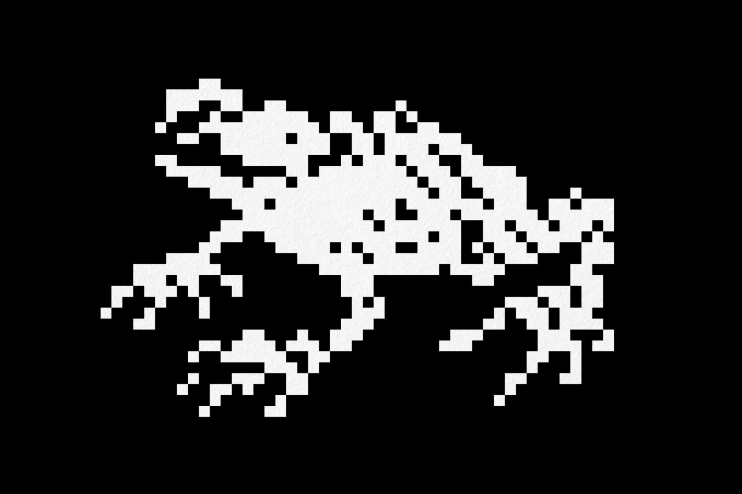 Pixelated frog graphic on black background digital design asset for creatives suitable for mockups or graphics projects retro style SEO keywords.