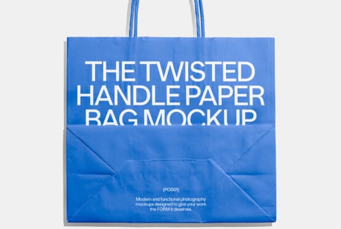 Blue paper bag mockup with twisted handles vibrant packaging design template for designers high-resolution display customizable for product presentation.