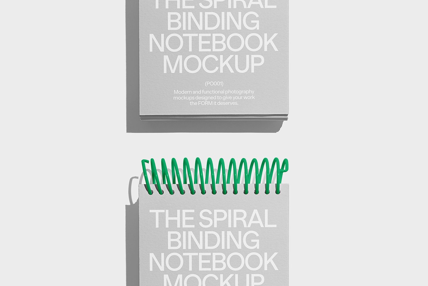 Spiral notebook mockup with green binding on a light background perfect for showcasing design presentations ideal for designers searching for mockup templates