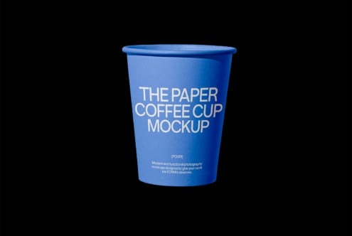 Blue paper coffee cup mockup on black background ideal for branding design presentations digital asset for designers modern minimalist style template