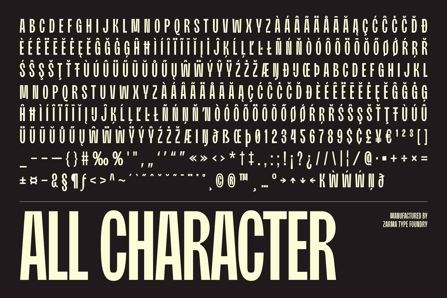 Font featuring uppercase letters numbers symbols diacritics in a bold modern style ideal for graphic design projects typography templates and branding.