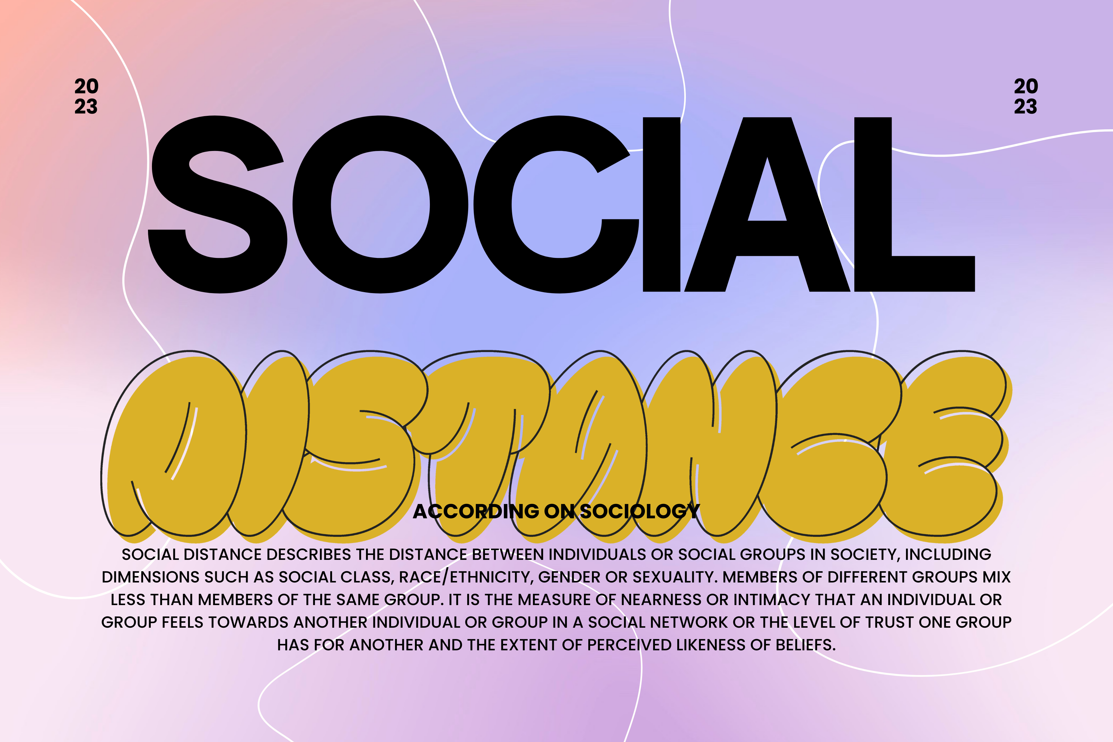 Bold typography illustration reading Social Distance on a gradient background for use in design mockups and graphics. Creative font design.
