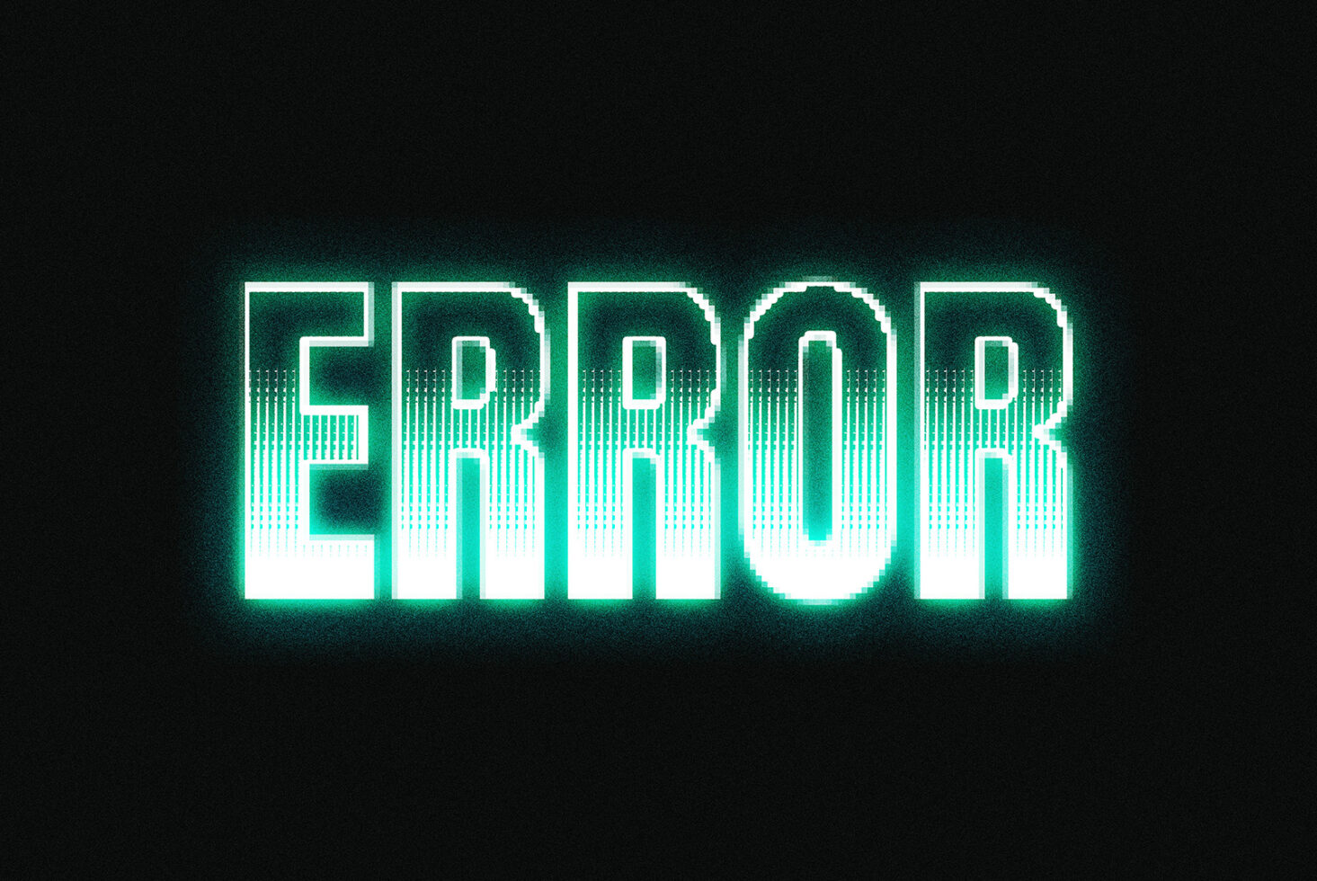 Bold cyan neon letters spelling ERROR with vertical line texture effect