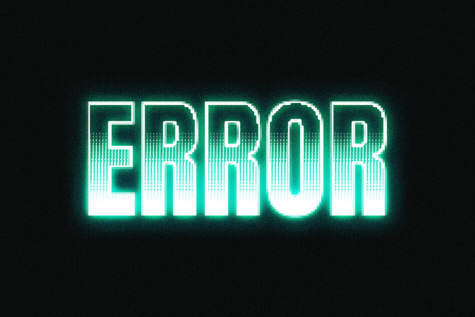 Bold cyan neon letters spelling ERROR with vertical line texture effect