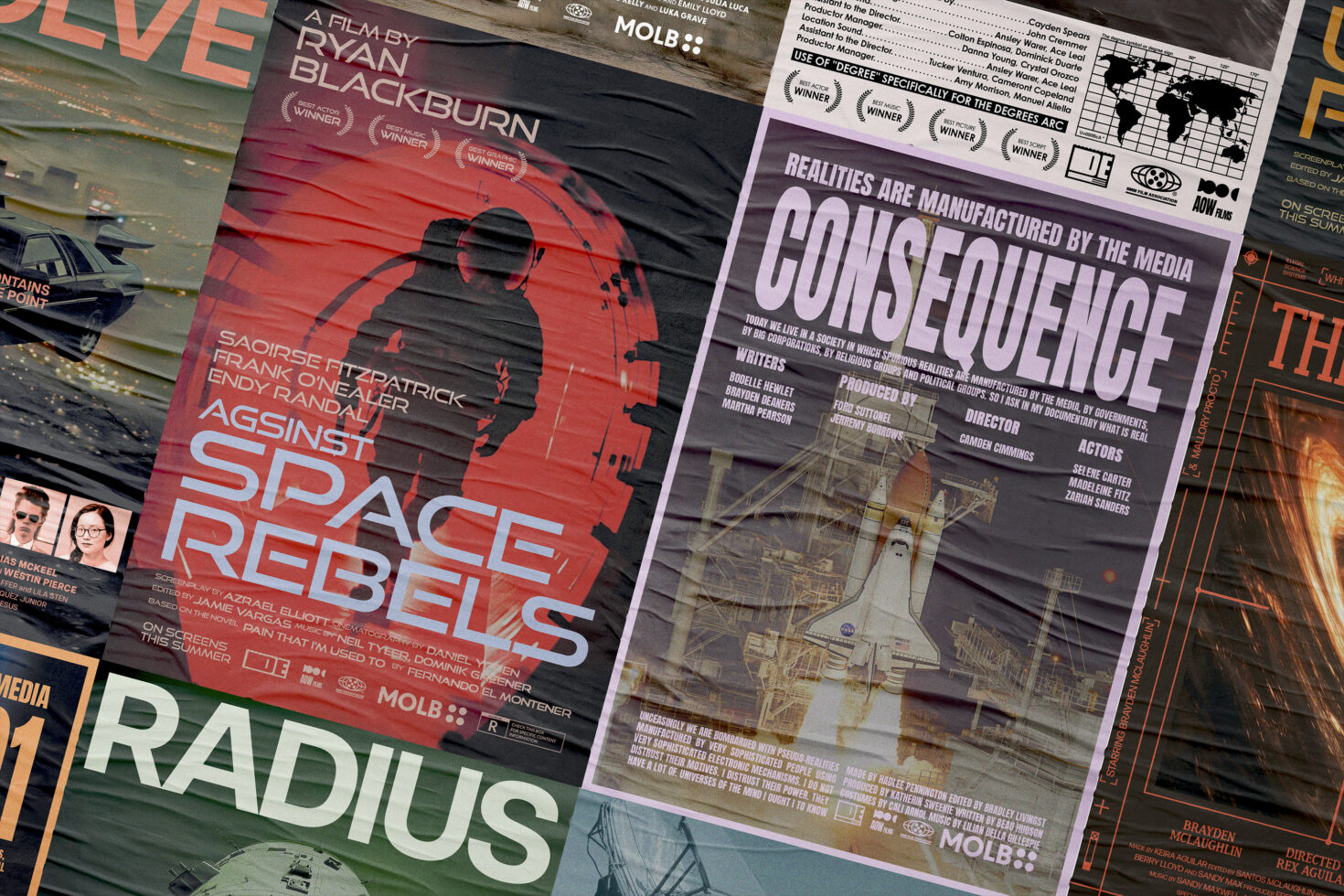 Collection of vintage sci-fi movie poster templates featuring astronauts and space themes. Ideal for graphic designers seeking unique design resources.