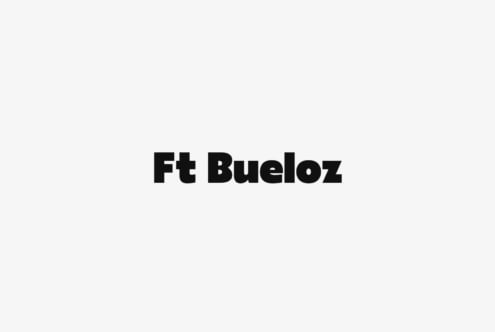 Modern sans-serif font Ft Bueloz on light gray background. Ideal for digital design, branding, typography projects. Graphic asset for designers.