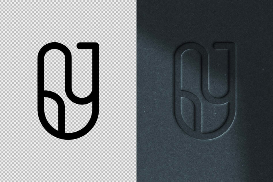 Number 69 shown as flat black outline on transparent side, embossed dark on textured side