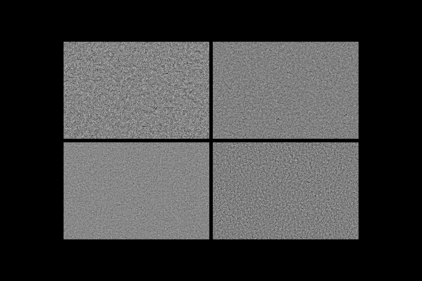 Digital noise texture divided into four equal squares on a black background perfect for use in graphic design mockups templates and backgrounds.