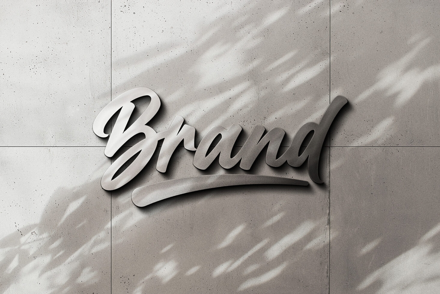 White 3D extruded script lettering casting shadows on concrete wall
