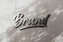 3D logo mockup of the word Brand on a textured wall with light shadows; suitable for branding, identity design, presentation, and visual assets.