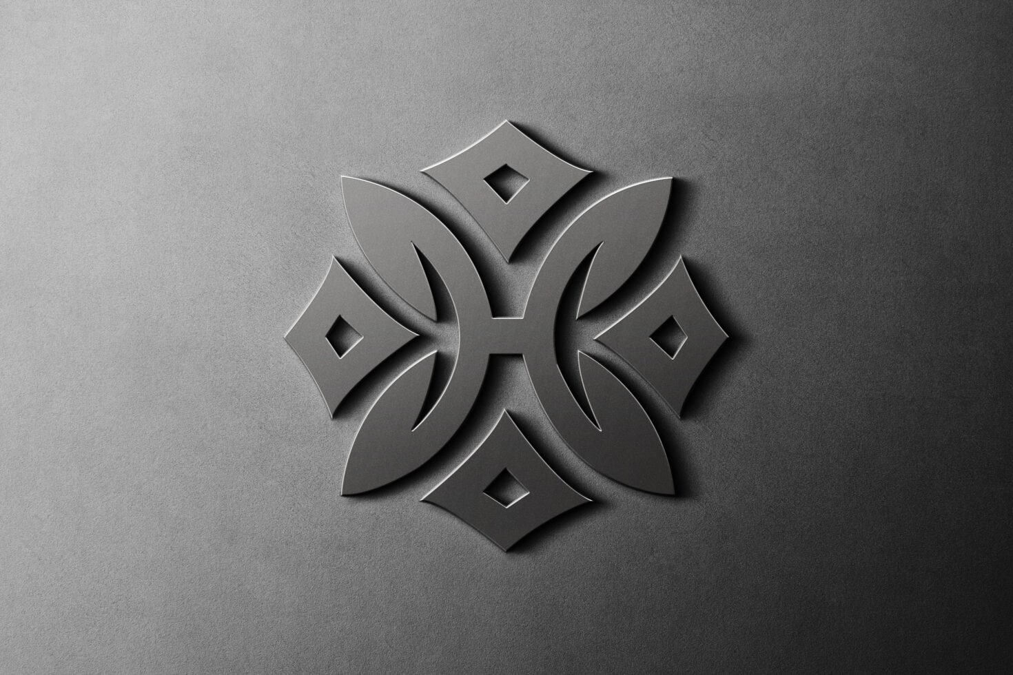 Elegant geometric logo mockup on textured gray background perfect for branding presentations and design projects. High-quality digital asset for designers.