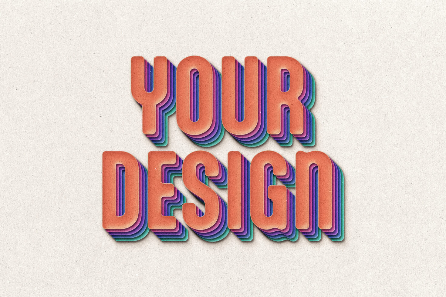 Layered retro text effect graphic template in vibrant colors featuring the words Your Design perfect for designers seeking unique typography mockups