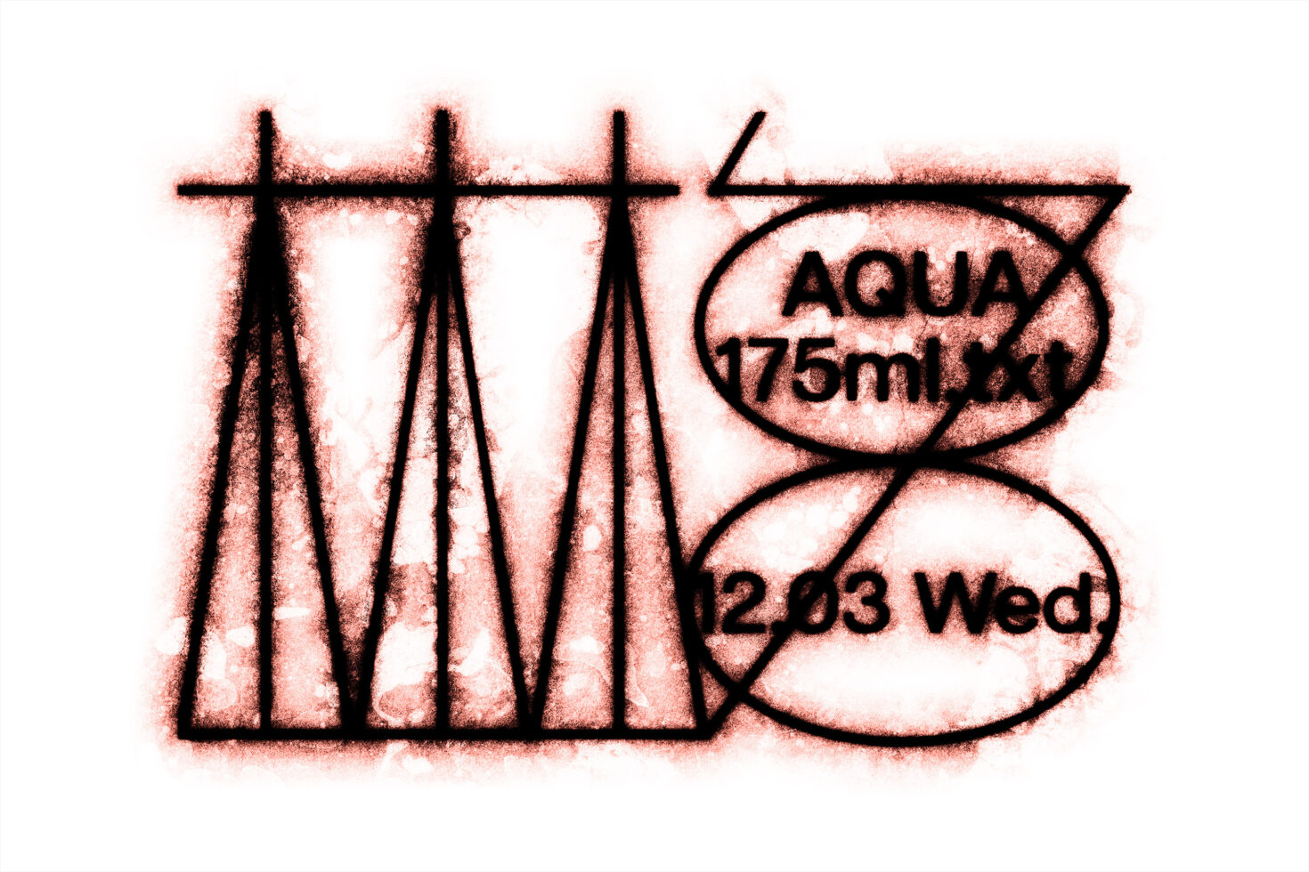 Spray paint text with red grainy texture showing product labels on white