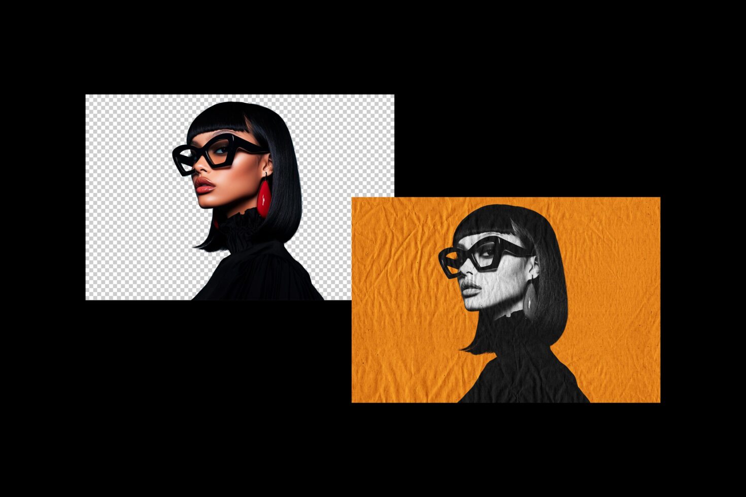 Fashion template mockup featuring a stylish woman with bold accessories and a textured background ideal for designers seeking modern aesthetics