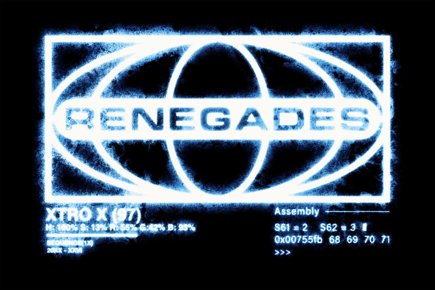 Retro sci-fi logo with glowing blue neon effect on black background