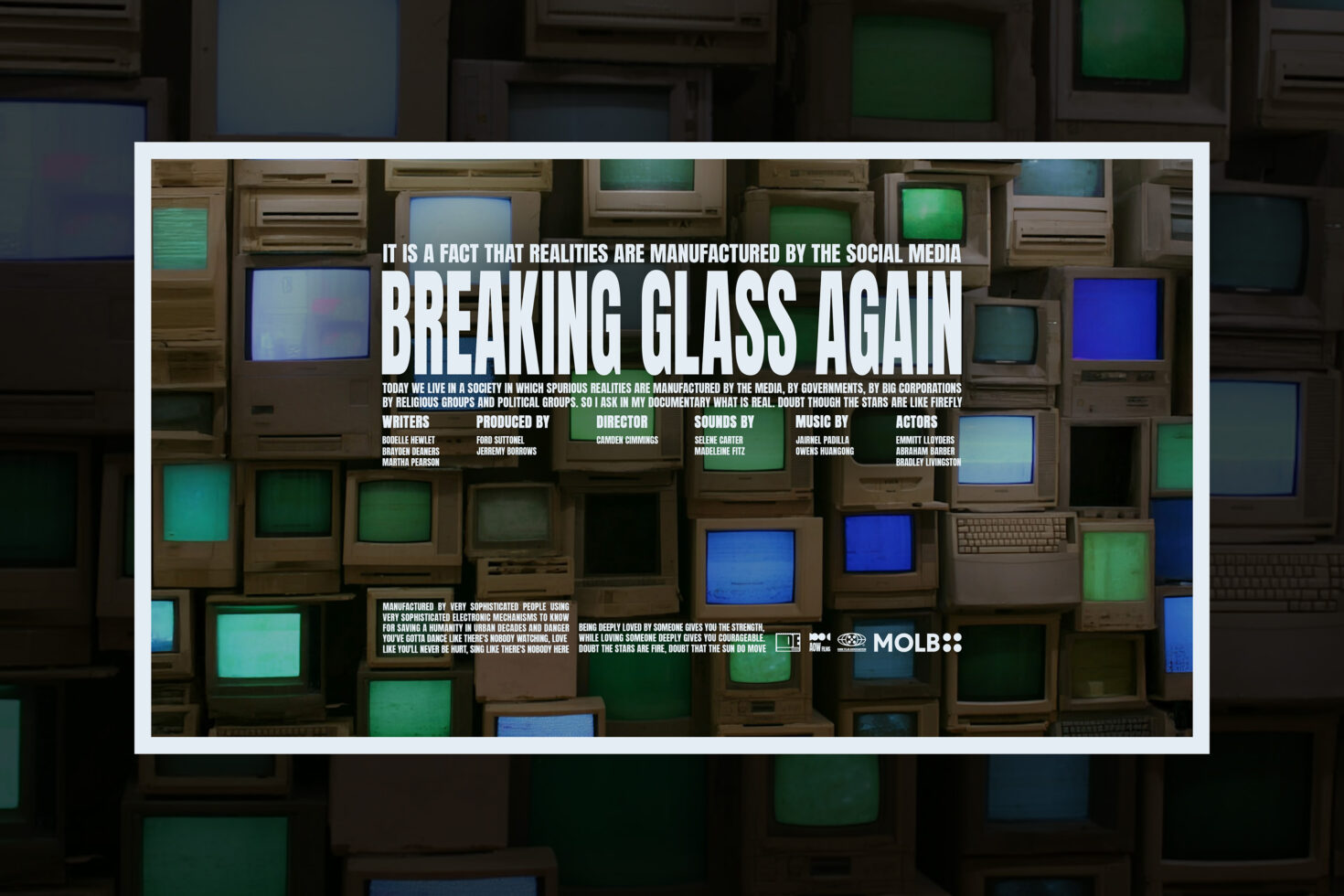 Retro technology mockup featuring vintage computer monitors with colorful screens displaying a movie poster layout. Perfect for design projects.