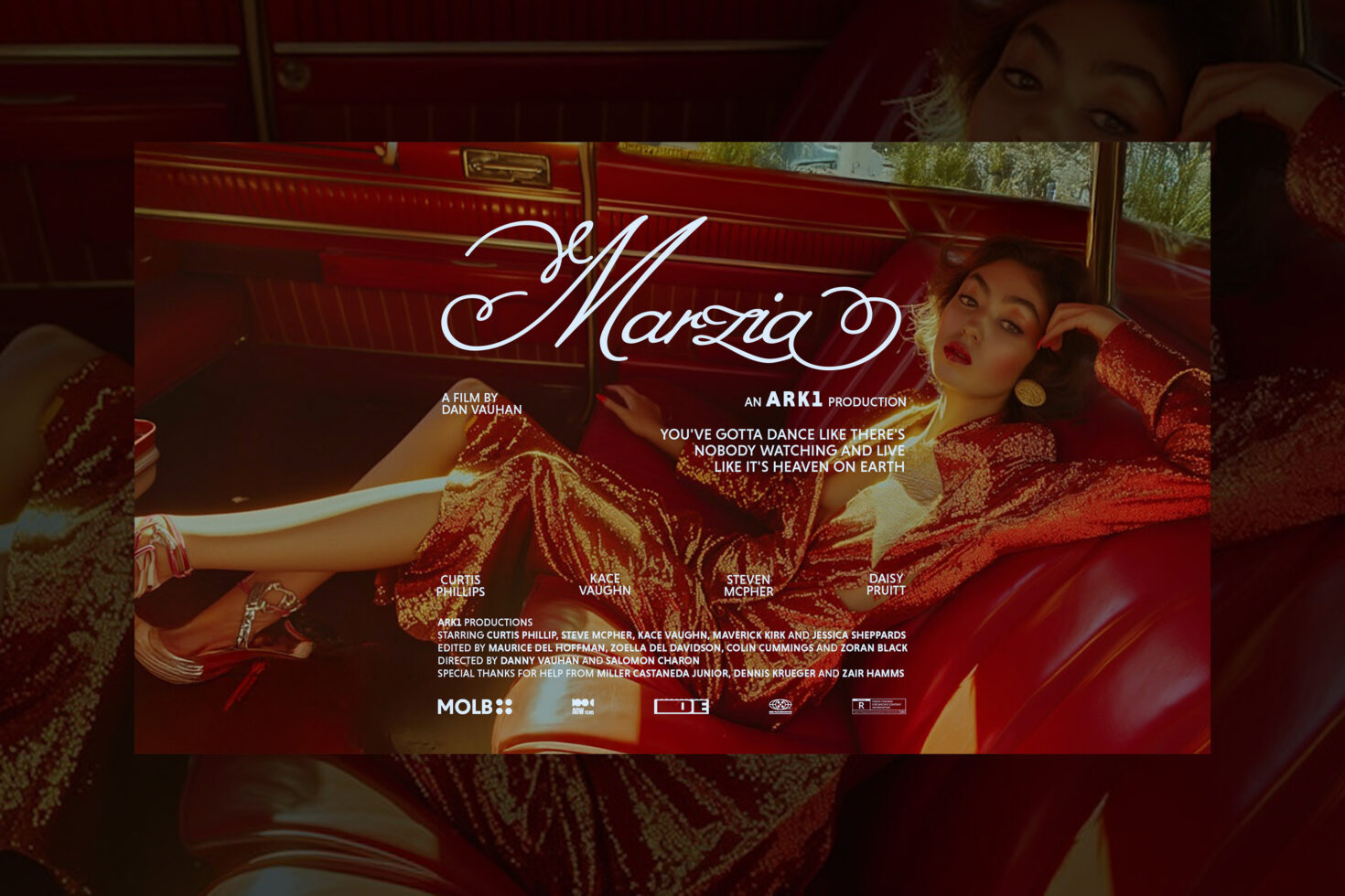 Film poster mockup featuring elegant script font Marzia with stylish design. Ideal for graphic designers, showcasing modern typography and creative layout.