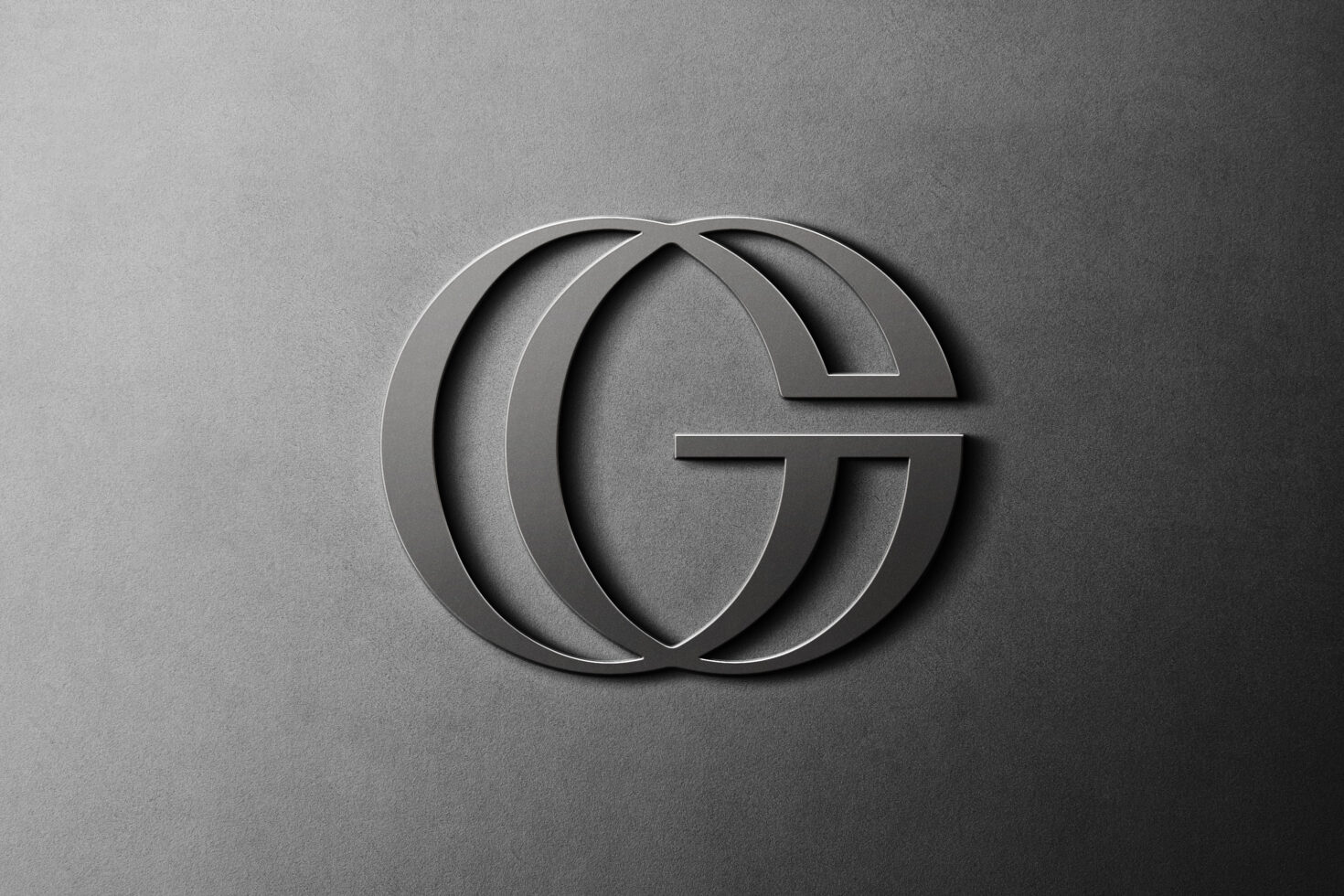 Elegant 3D metallic logo mockup on textured gray background for branding presentation, ideal for graphic design projects and creative templates.