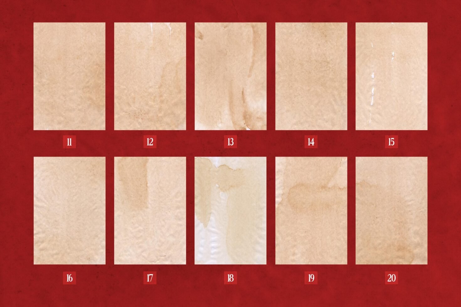 Vintage paper textures collection on red background perfect for design resources mockups templates graphics high-quality backgrounds for designers.