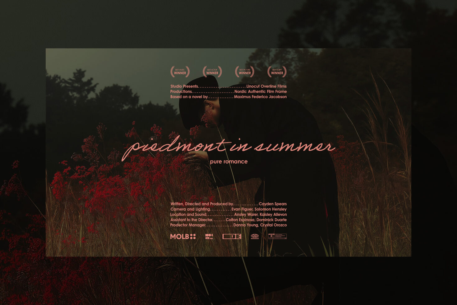Film poster mockup with romantic theme text and red floral design. Ideal for designers looking for graphics, templates, creative visuals in media projects.