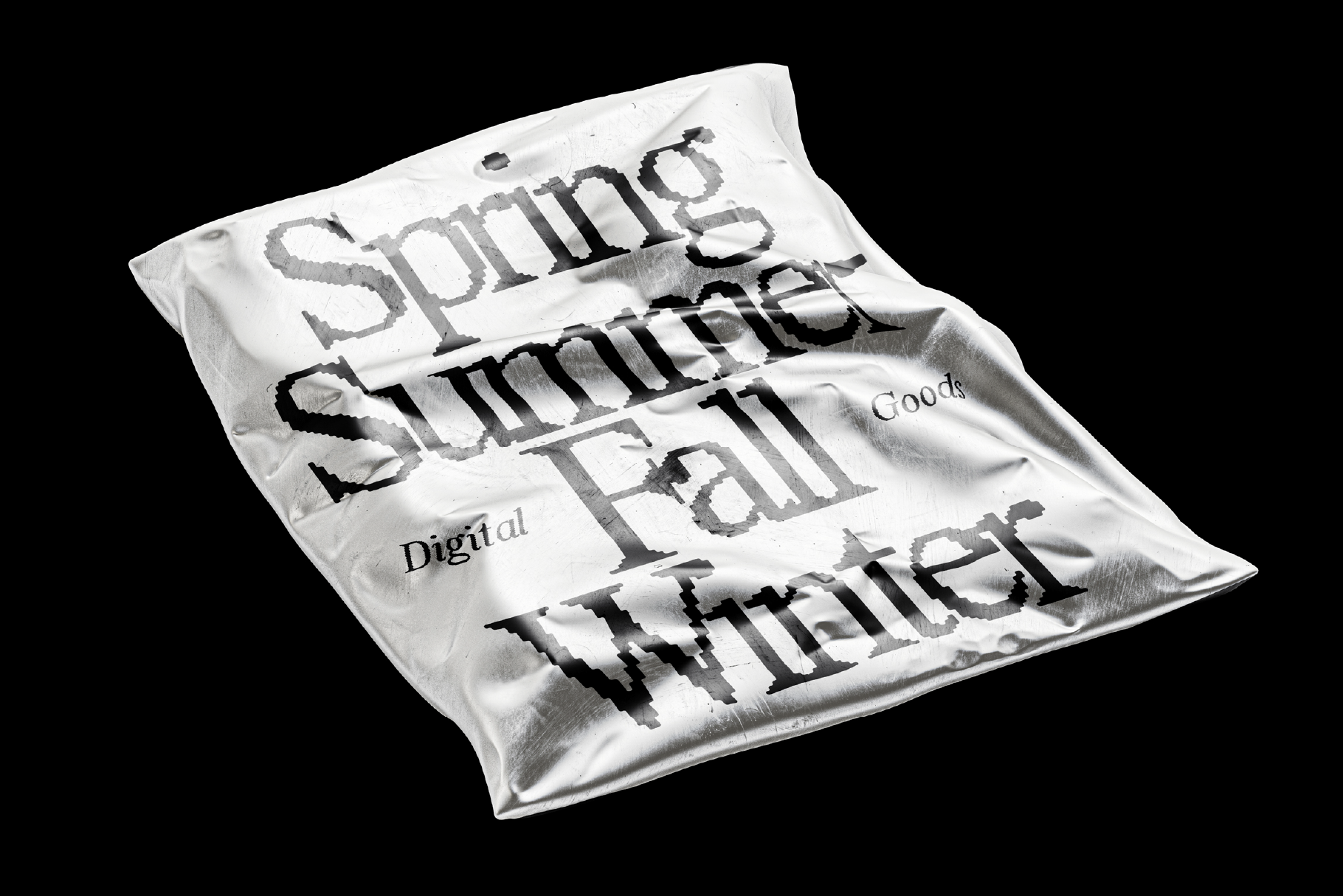 Metallic fabric with distressed typography of seasons Spring Summer Fall Winter Digital. Ideal for mockups templates or graphic design projects.