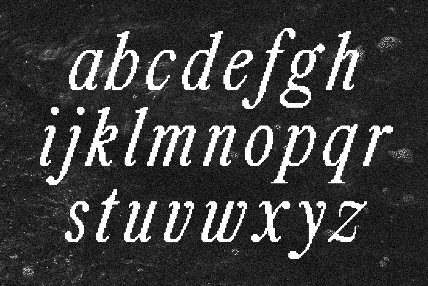 Vintage serif font alphabet in italic style on a textured dark background ideal for designers seeking unique typography graphics and creative templates.