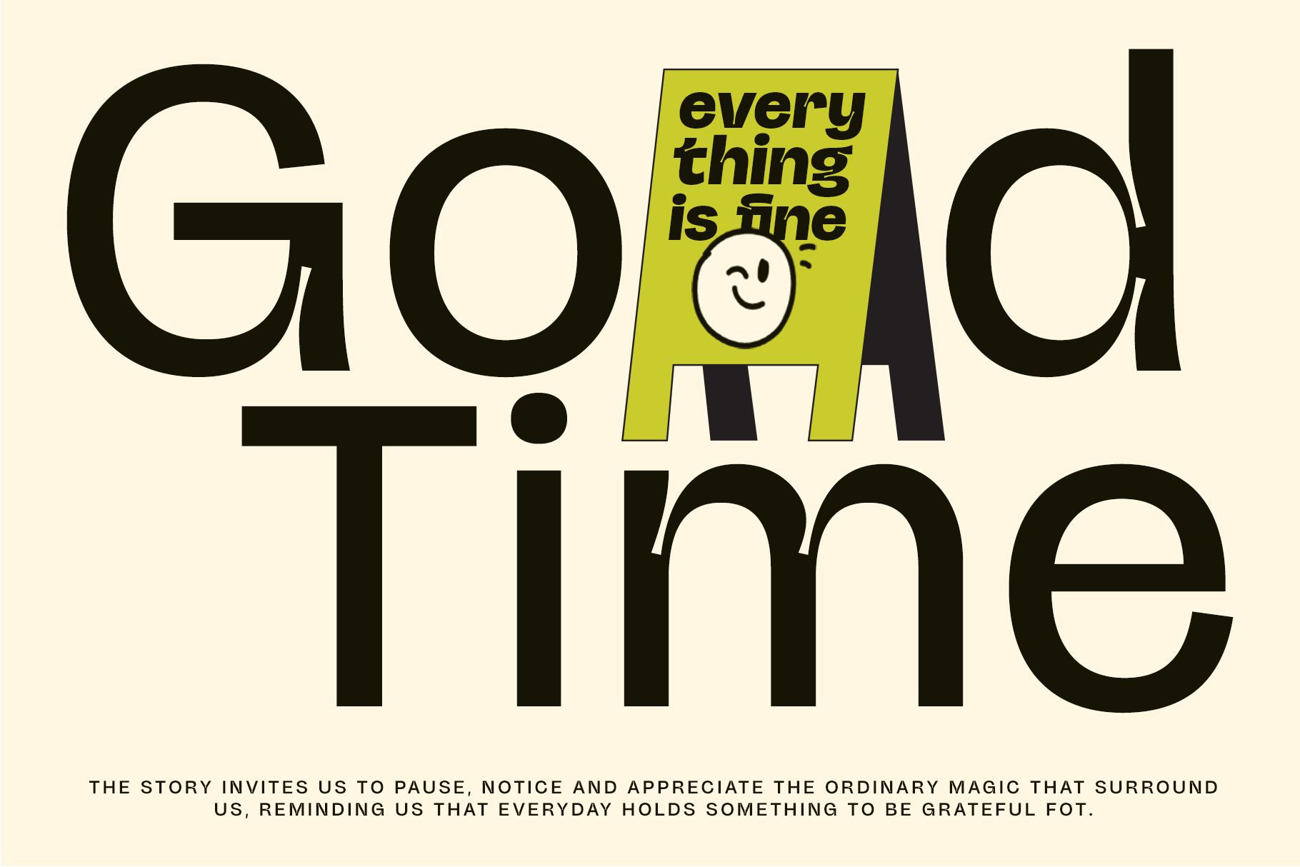 Bold typography design with playful graphic featuring a smiling face. Concept art for positive message. Ideal for templates and graphic designers.