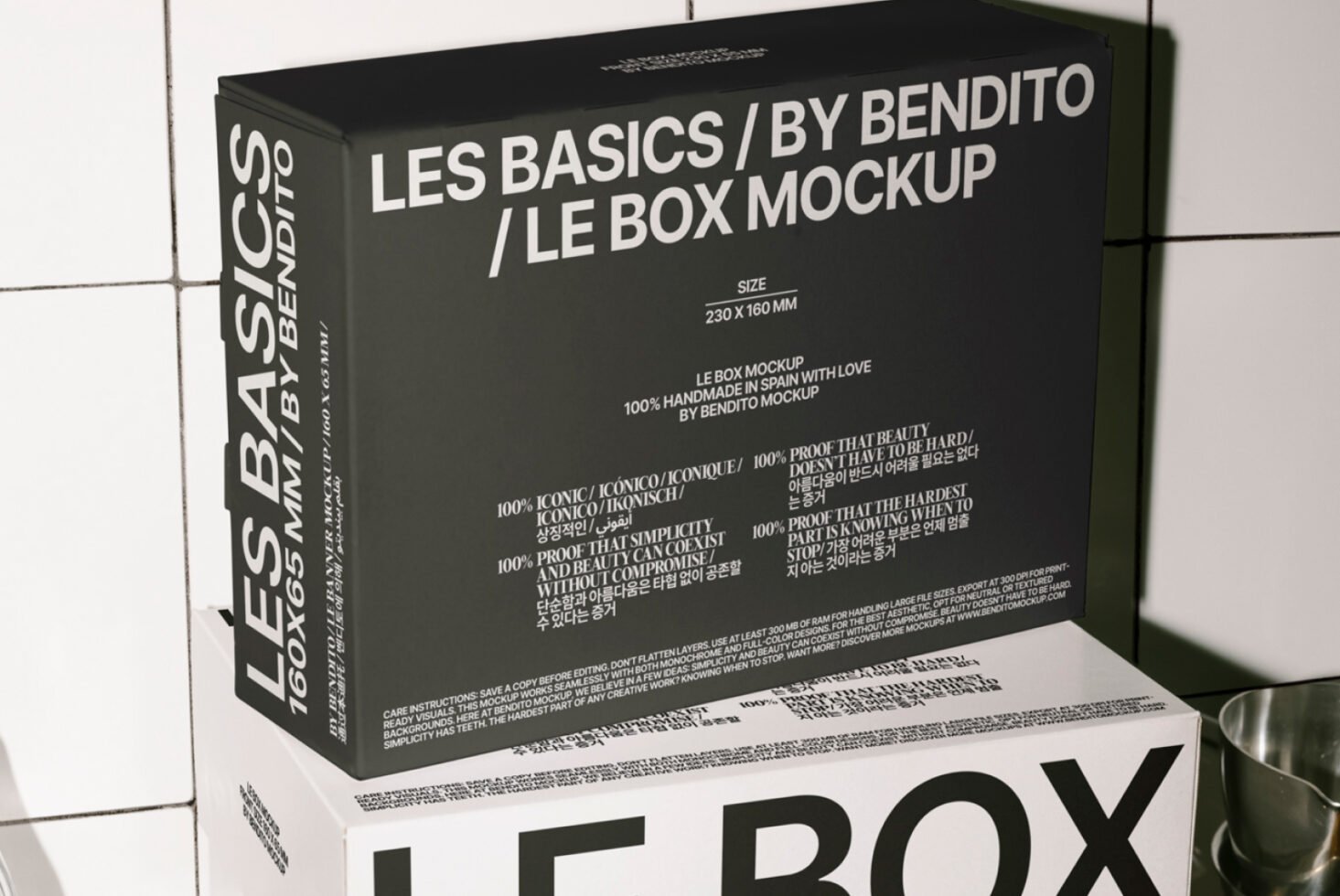 Box packaging mockup featuring modern typography on a matte black background. Ideal for designers seeking minimalist and elegant template designs.