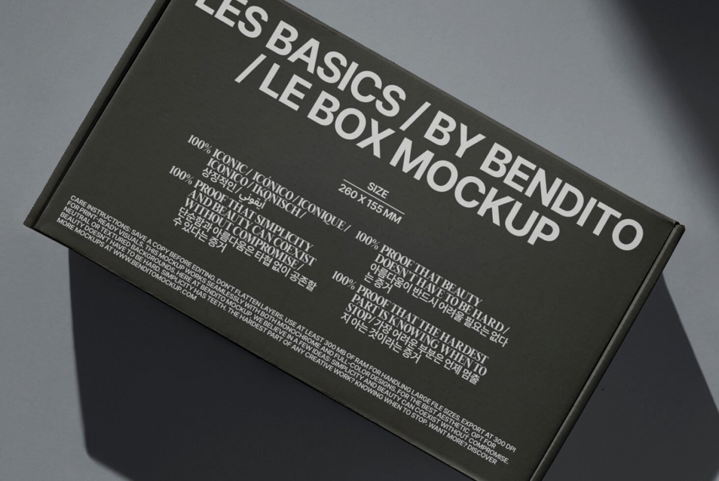 Box mockup with bold white text on gray background. Perfect for designers needing packaging templates or realistic product presentation graphics.