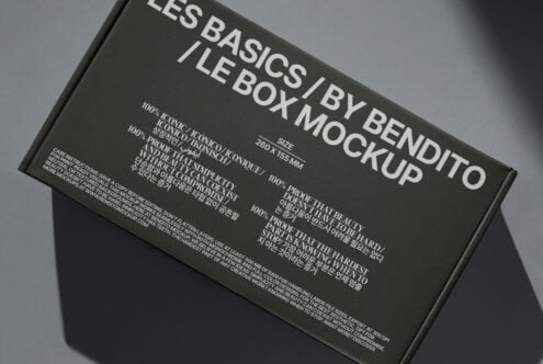 Box mockup with bold white text on gray background. Perfect for designers needing packaging templates or realistic product presentation graphics.