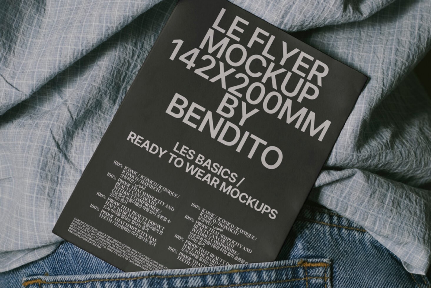 Mockup of a flyer featuring text in a modern font displayed on textured fabric. Ideal for design projects, branding visuals, and marketing materials.