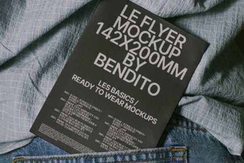 Mockup of a flyer featuring text in a modern font displayed on textured fabric. Ideal for design projects, branding visuals, and marketing materials.