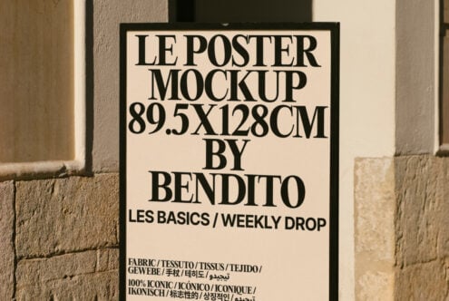Poster mockup featuring bold black text on a light background. Perfect for showcasing design templates. Ideal asset for graphic designers and creatives.