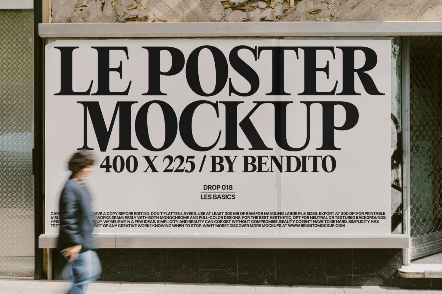 Street scene featuring a large poster mockup with bold typography on a textured wall. Ideal for designers in need of realistic outdoor display templates.