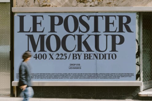 Blue street poster mockup with bold typography on weathered urban wall