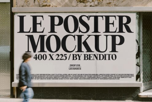 Cream colored street poster mockup with large serif lettering on brick wall